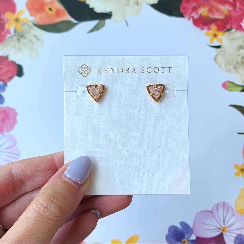 Kendra Scott Perry Stud Earrings in Rose Gold with Sand Drusy